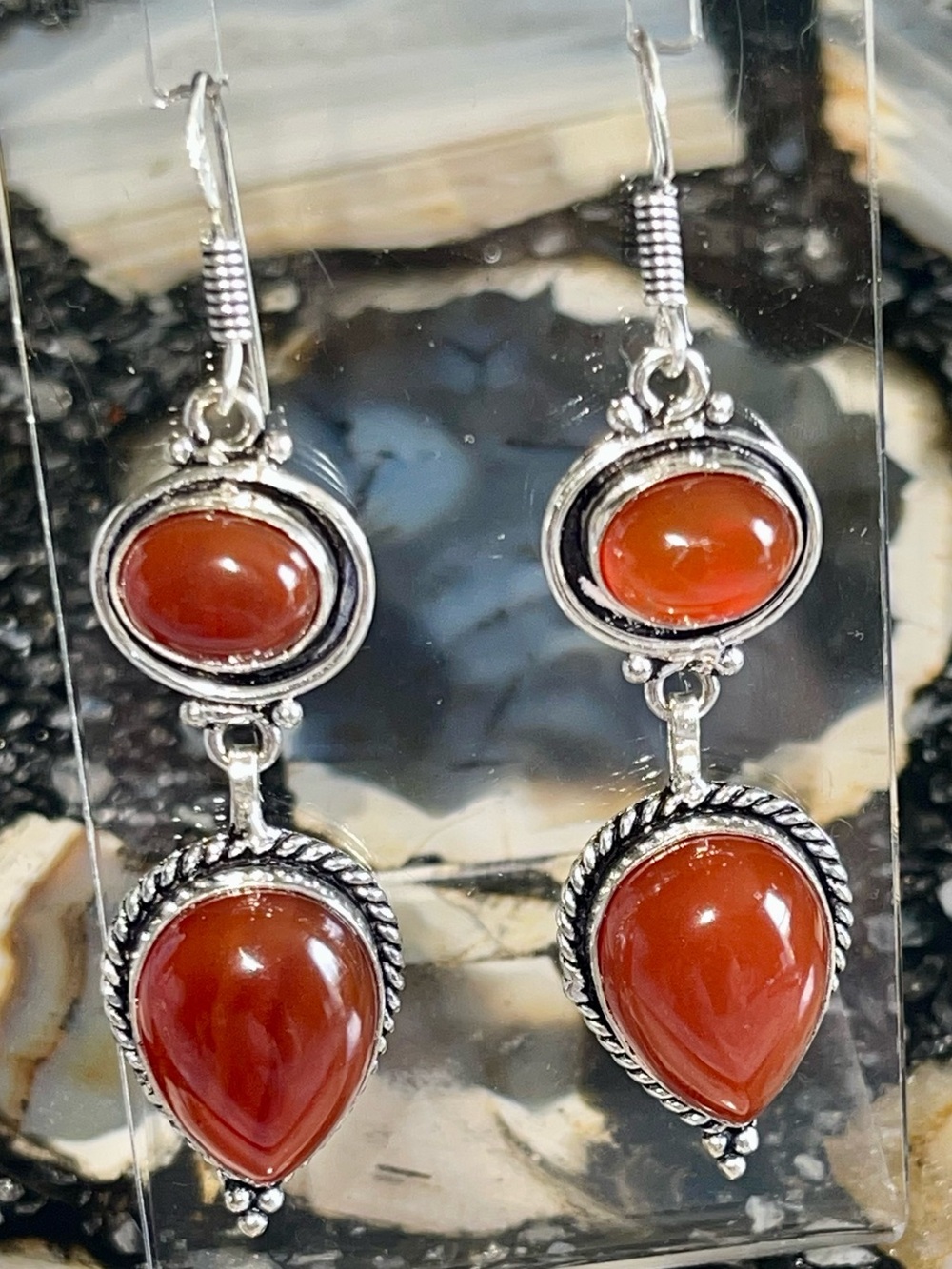 Orange-Red Carnelian Quartz Earrings 2 1/2”